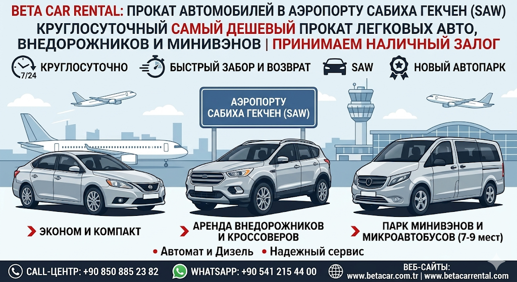 АРЕНДА АВТО В АЭРОПОРТУ САБИХА ГЁКЧЕН: 24/7 ДЕШЕВЫЕ АВТО | BETA CAR ЗАЛОГ НАЛИЧНЫМИ